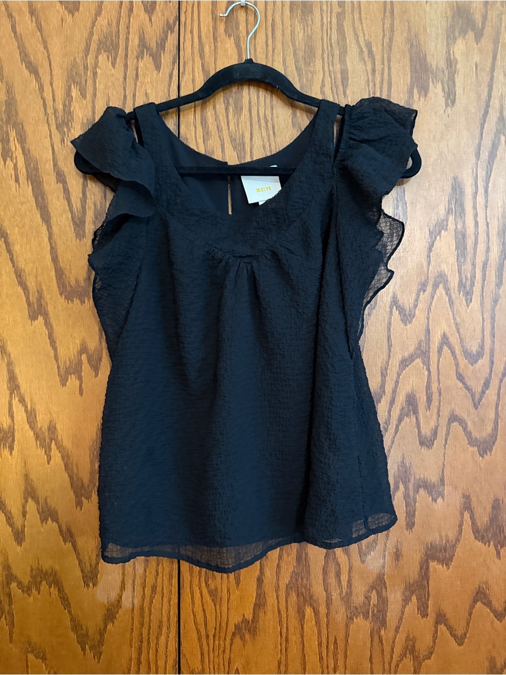 Maeve Anthropologie Black Textured Ruffle Sleeve Blouse Size 0